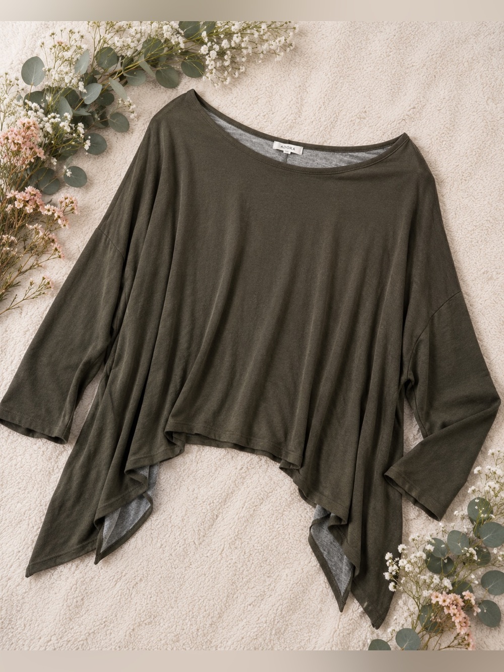 Adora Olive Oversized Draped Top | Slouchy Chic Off-Shoulder Blouse